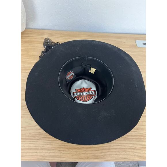 Harley-Davidson Women\'s Black Felt Western Cowboy Hat Rhinestone Band Biker Sz S main image 7